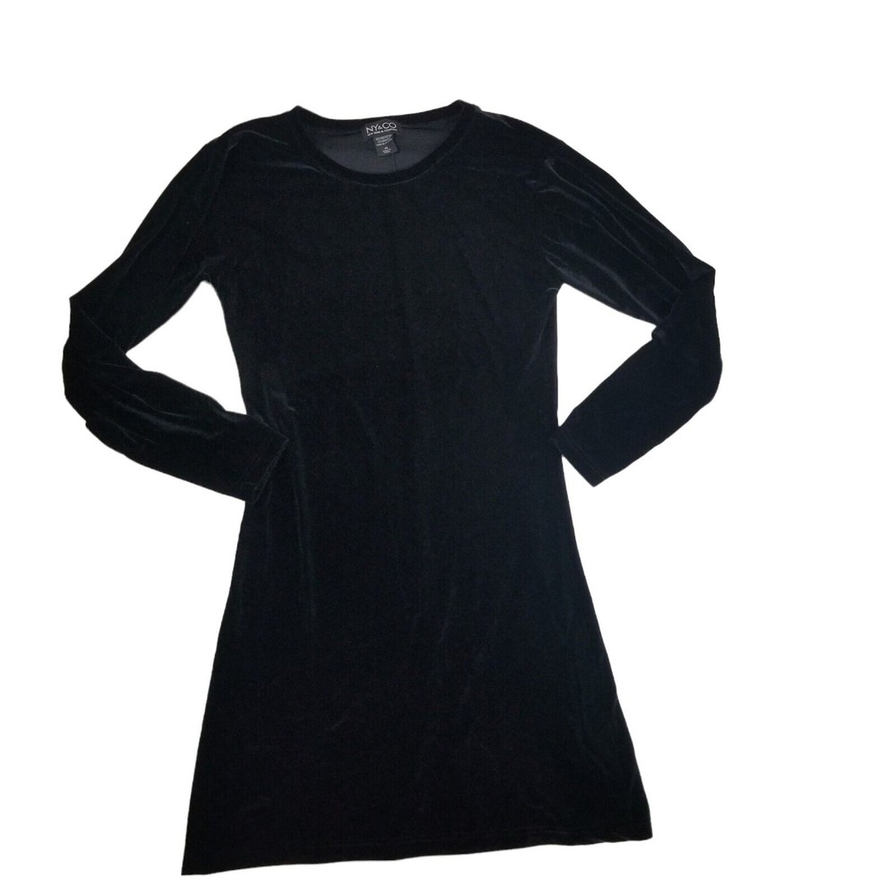 NY Collection Velour Stretch Knee Length Dress Long Sleeve Womens M Velvet - Picture 4 of 12